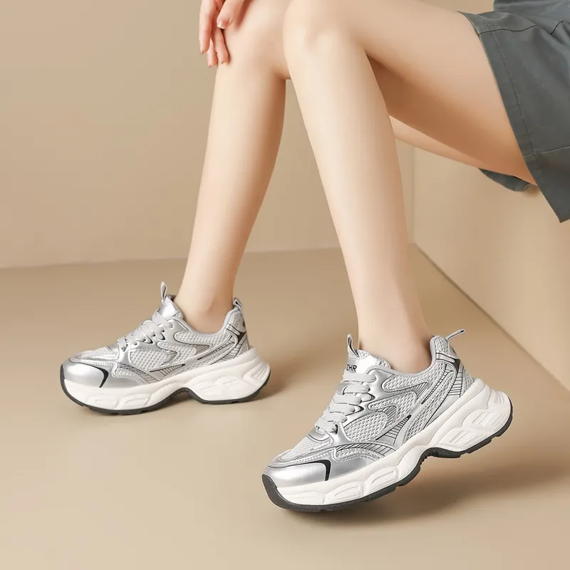 ZHR Moon Shadow Cushioning Abrasion Resistant Breathable Low Top Chunky Sneakers Women's-2