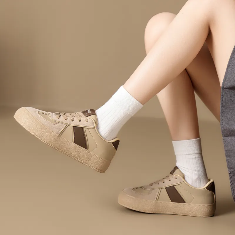 ZHR German Army Trainers Cushioning Wear Resistant Low Top Skateboard Shoes Women's Apricot Coffee-3