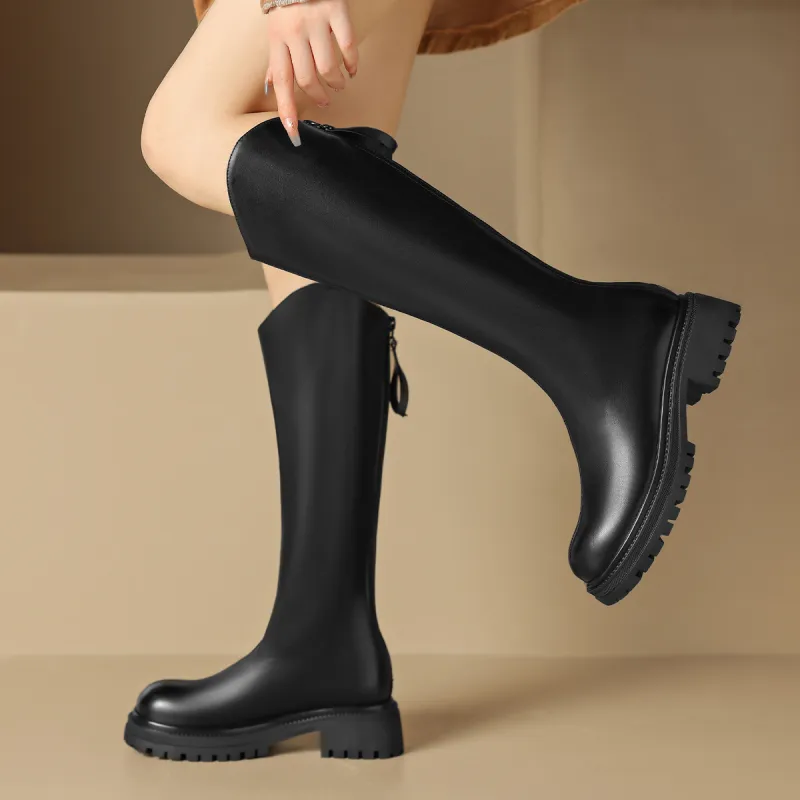 ZHR Knee high Boots Women's Black/Milk Tea/Brown-44