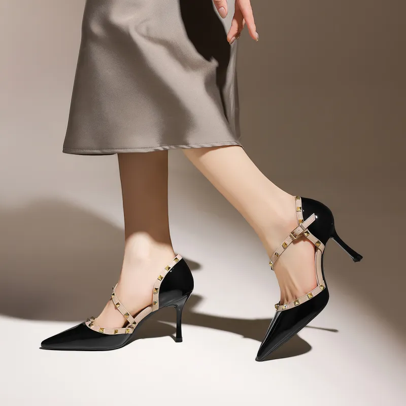 ZHR Slim Heel High Heels 8cm Women's Nude-16