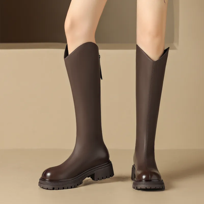 ZHR Knee high Boots Women's Black/Milk Tea/Brown-19