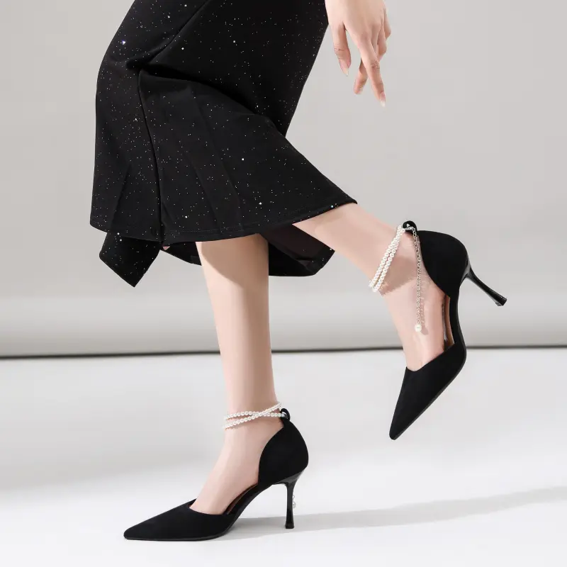 ZHR Slim Heel High Heels 8cm Women's Black-3