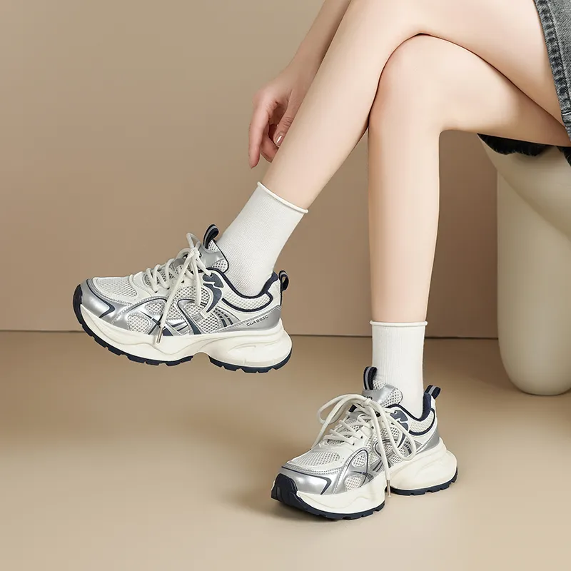 ZHR Seeking Cushioning, Abrasion Resistant, Breathable, Lightweight Low Top Chunky Sneakers Women's Beige Blue-4