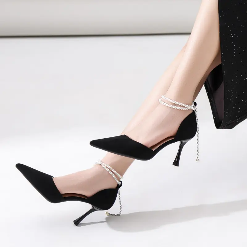 ZHR Slim Heel High Heels 8cm Women's Black-5
