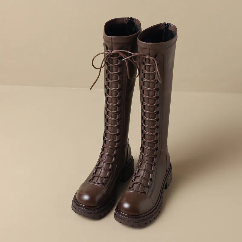 ZHR Knee high Boots Women's Black/Brown-18