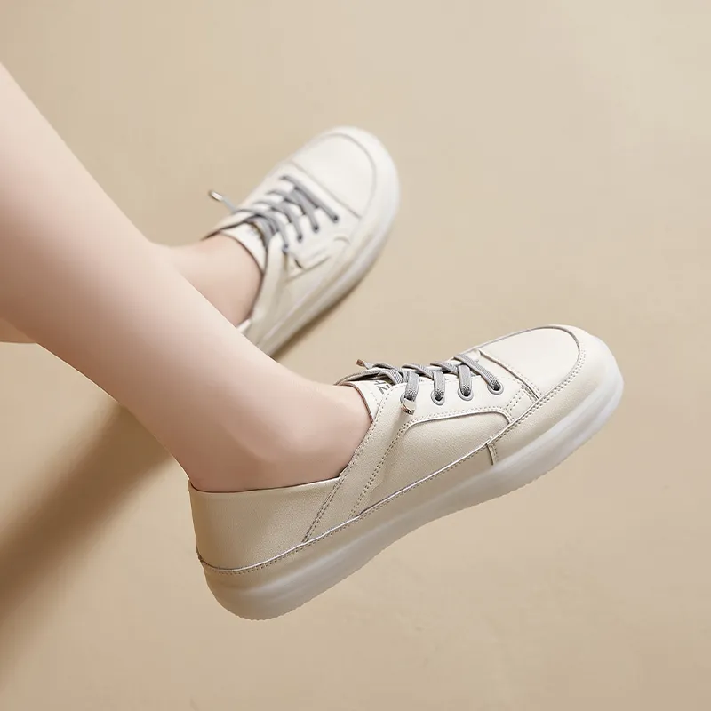 ZHR Flat White Shoes Wear resistant And Lightweight Low Top Skateboard Shoes Women's-4
