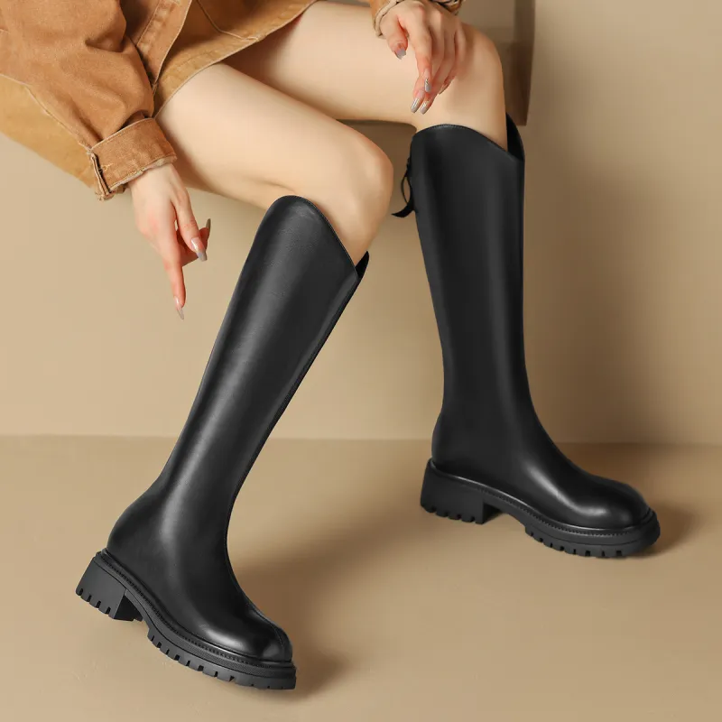 ZHR Knee high Boots Women's Black/Milk Tea/Brown-5