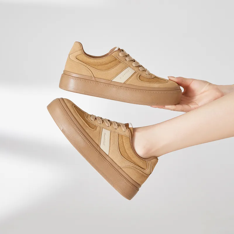 ZHR German Army Trainers Wear Resistant Height Increasing Low Top Casual Shoes Women's Camel-3