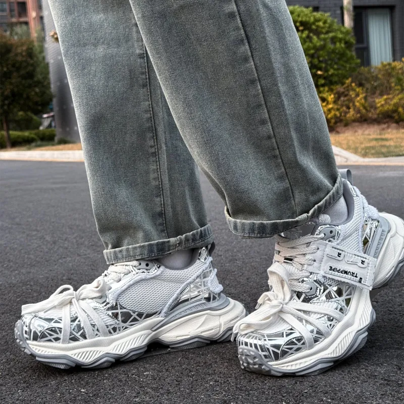 TRUMPPIPE Cushioned Height Increase Wear Resistant Lightweight Low Top Chunky Sneakers Unisex-3