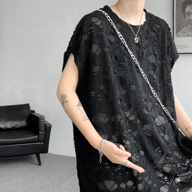 American Vintage Ripped Design Niche Cool Loose Fit Casual Sleeveless Tank Top Unisex-14