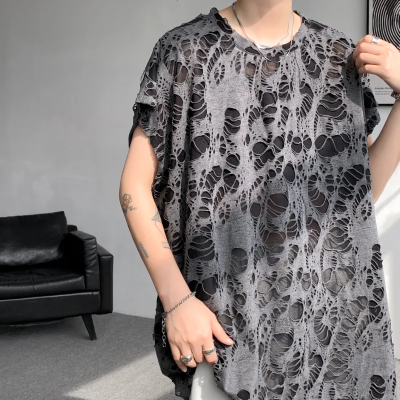 American Vintage Ripped Design Niche Cool Loose Fit Casual Sleeveless Tank Top Unisex-23