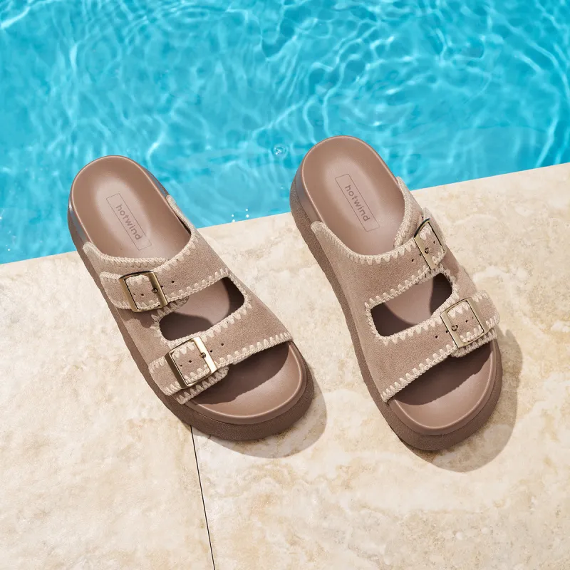 Hotwind Biscuit Boken Collection Slip Resistant Abrasion Resistant Slide Slippers Women's-14