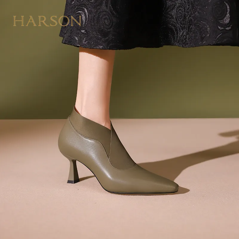 HARSON Ankle Boots Women's Khaki Green/Black-4