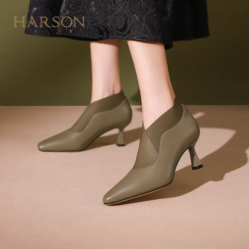 HARSON Ankle Boots Women's Khaki Green/Black-5