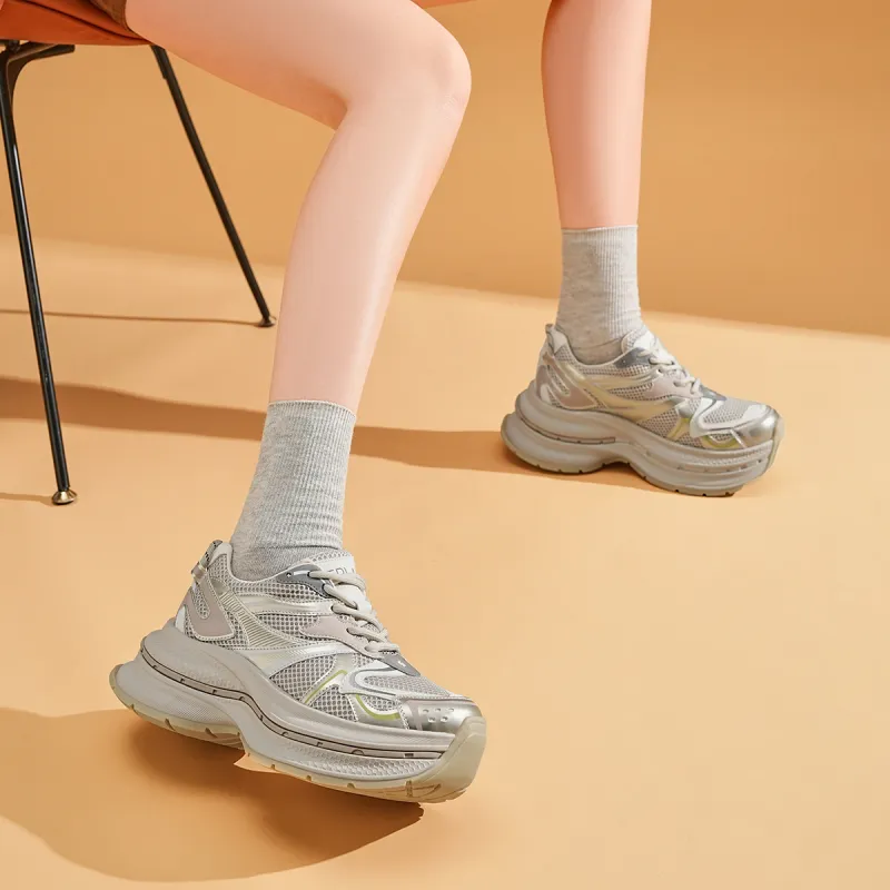 EBLAN Low Top Chunky Sneakers Women's Gold-3