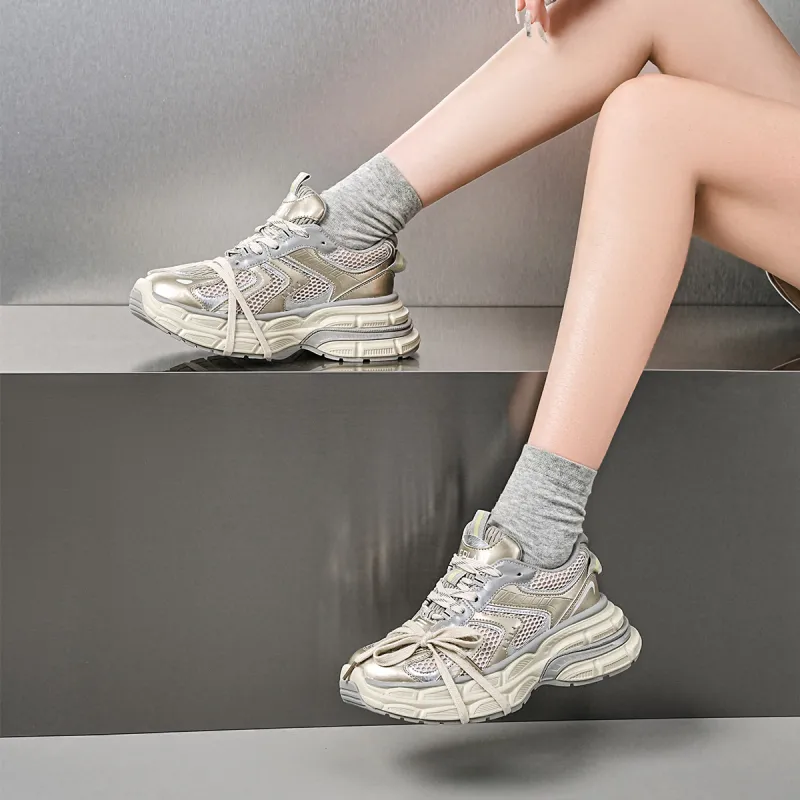 EBLAN Low Top Chunky Sneakers Women's Gold-3