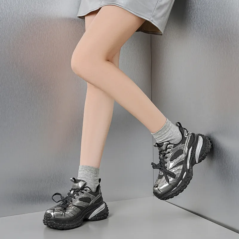 EBLAN Low Top Chunky Sneakers Women's Gunmetal-4