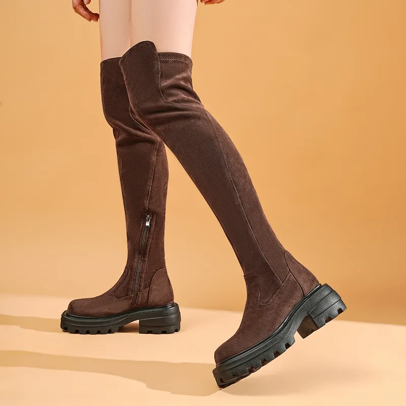 EBLAN Over the knee Boots Women's Brown-4
