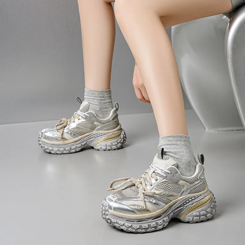 EBLAN Low Top Chunky Sneakers Women's Champagne-4