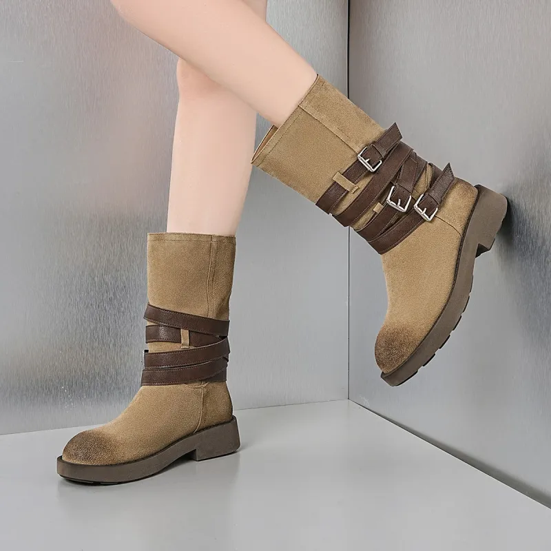 EBLAN Ankle Boots Women's Khaki-5