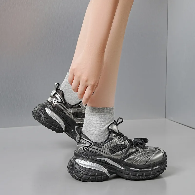 EBLAN Low Top Chunky Sneakers Women's Gunmetal-5
