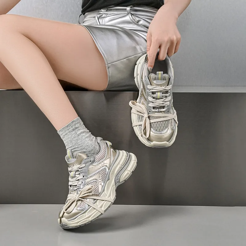 EBLAN Low Top Chunky Sneakers Women's Gold-4