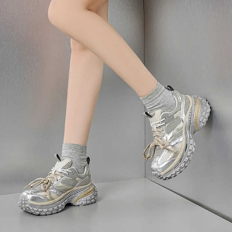 EBLAN Low Top Chunky Sneakers Women's Champagne-5