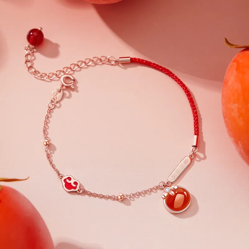 AHK 925 Sterling Silver, Red Agate Bracelets Women's Red-5
