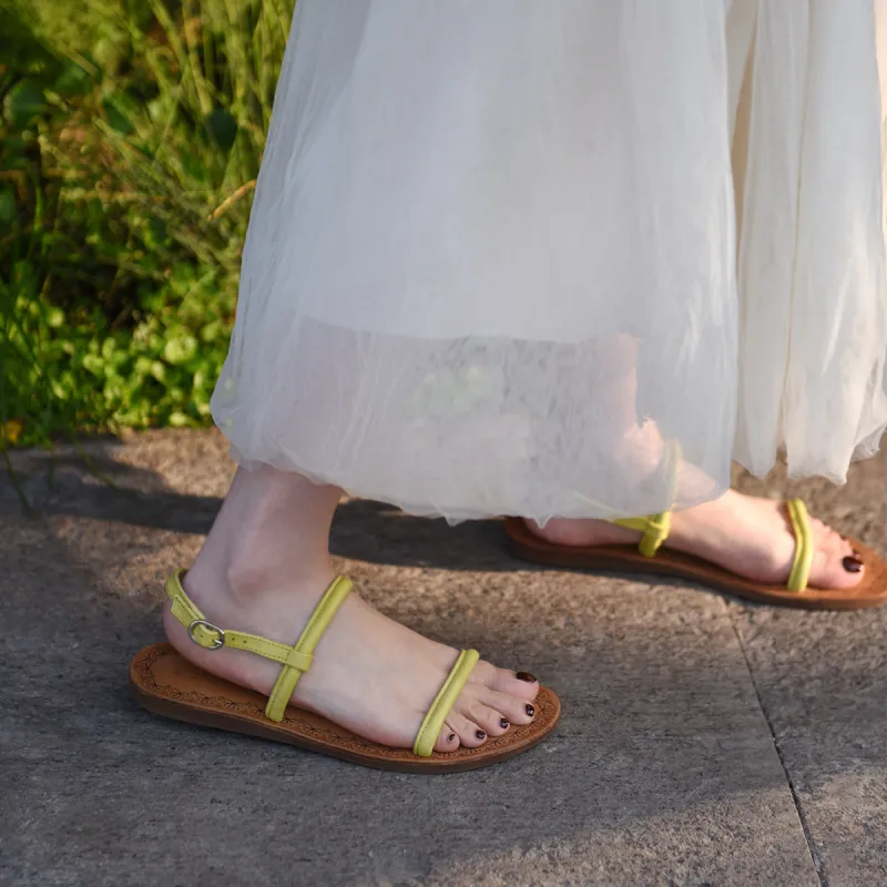 ARTMU Beach Sandals Women's Apricot/Grass Green/Khaki-16