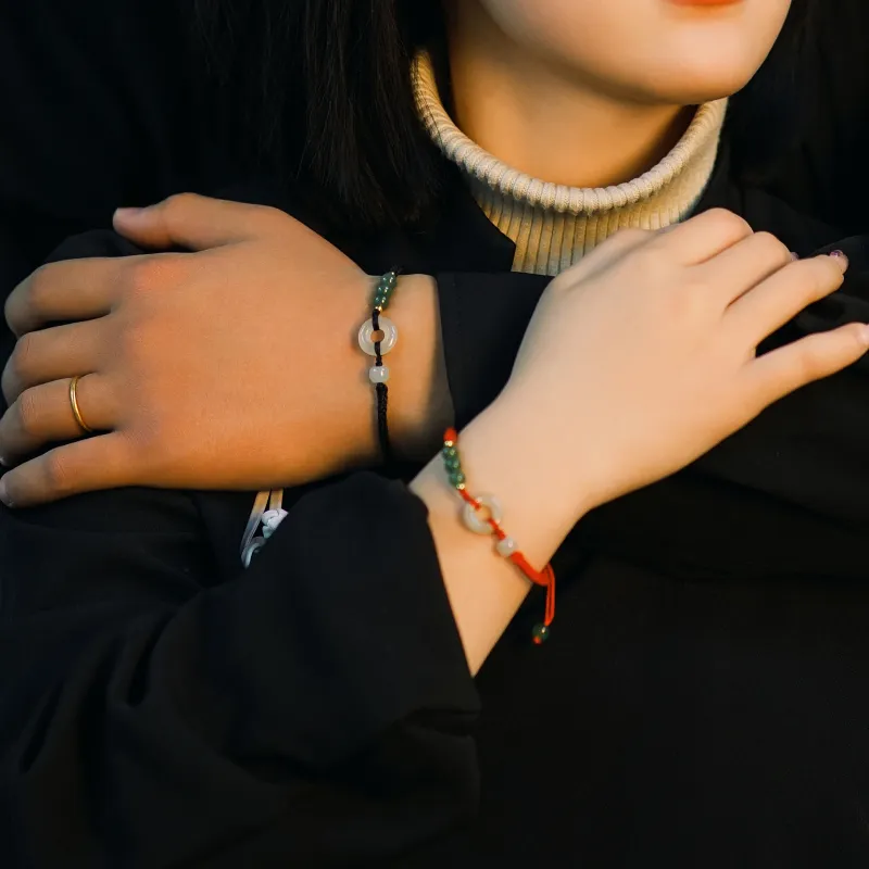 Far Mountain Joe Hetian Jade Fortune Bead Bracelet, Gift Box Set Unisex Pale Greenish White Jade-2