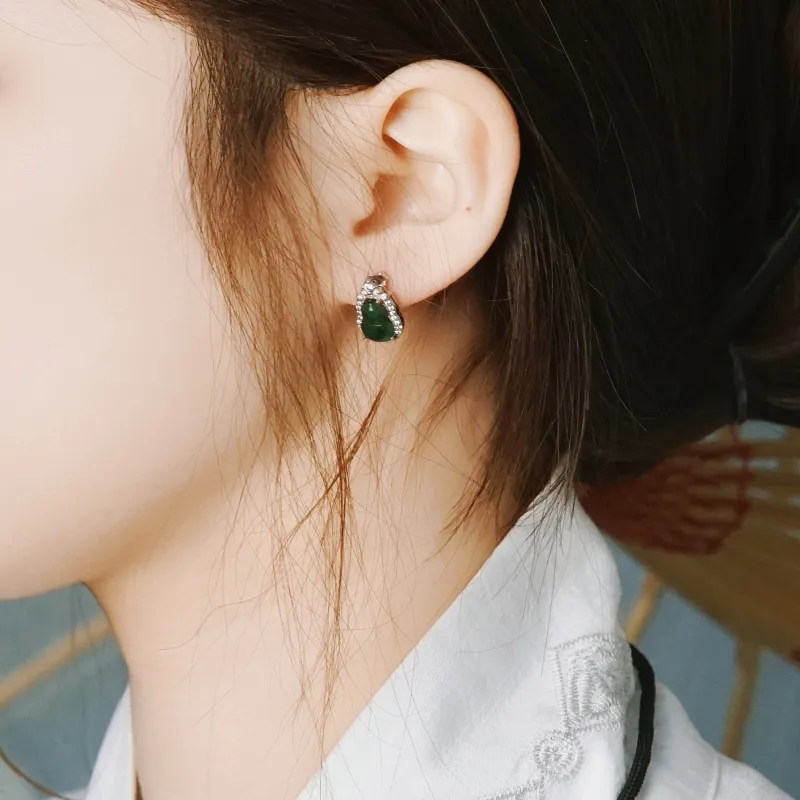 Far Mountain Joe Glutinous Jade Jadeite Stud Earrings Women's-1