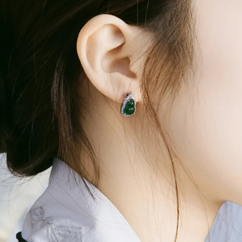 Far Mountain Joe Glutinous Jade Jadeite Stud Earrings Women's-2