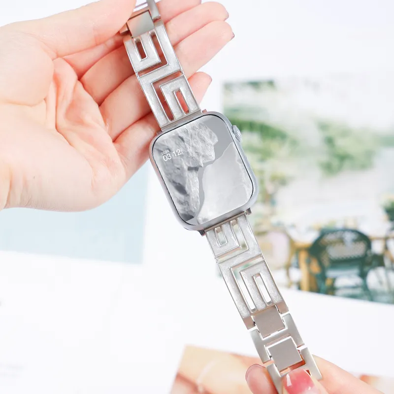 SHIRUI Apple Watch Strap Advanced S9 Watch Bands Stainless Steel Silver Style With Diamonds Unisex-4