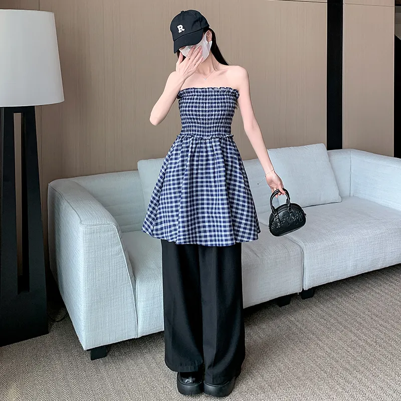 ONNFB Sleeveless Dresses Women's Blue Plaid-5