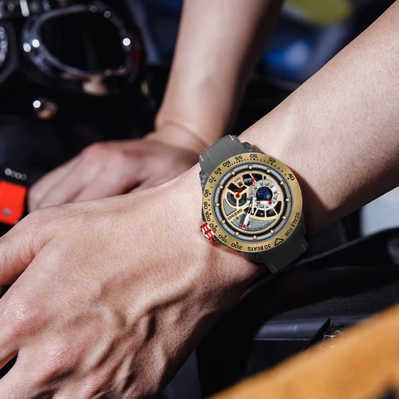 DEESIO Sun Moon Star Collection Automatic Mechanical Movement Rubber Strap Watch Men's Watches Silver Dial-8