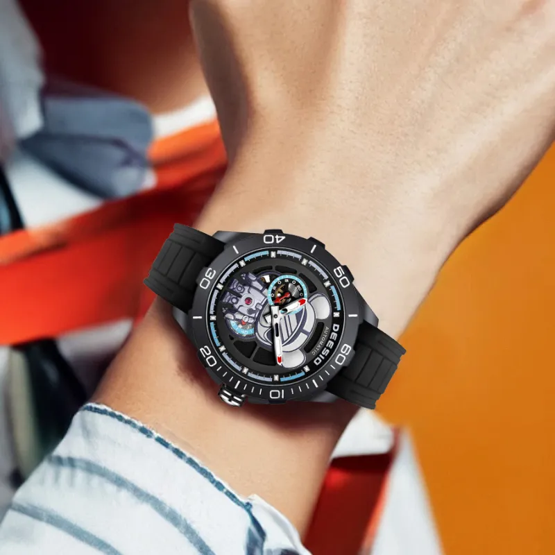 DEESIO Charismatic Bear Collection Automatic Mechanical Movement Rubber Strap Men's Watches Black Dial-6