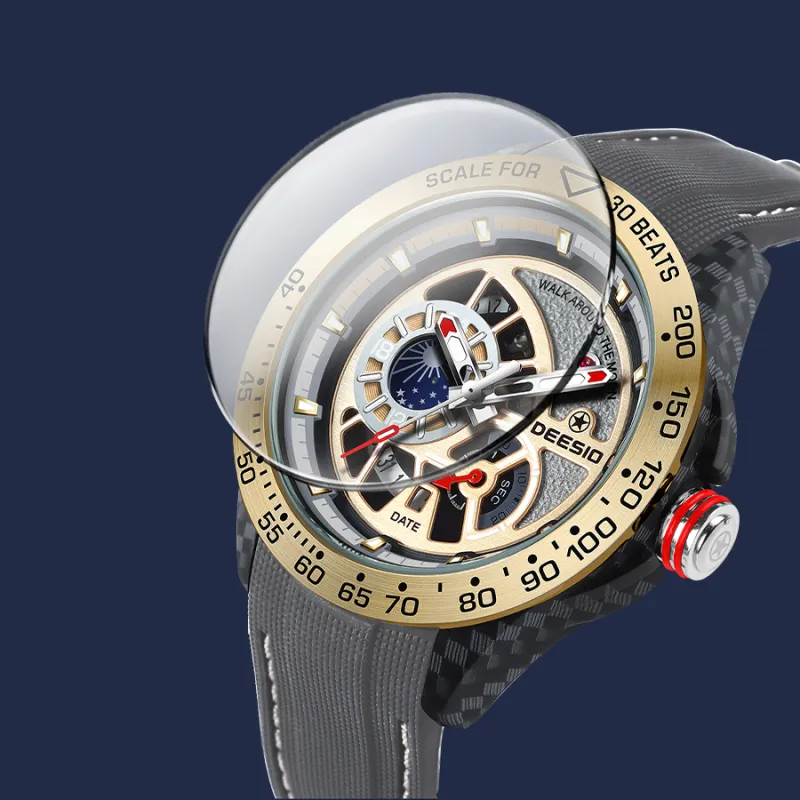 DEESIO Sun Moon Star Collection Automatic Mechanical Movement Rubber Strap Watch Men's Watches Silver Dial-6