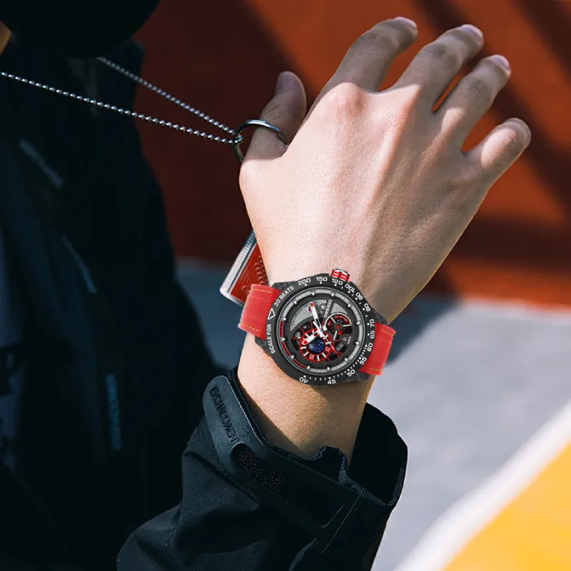 DEESIO Sun Moon Star Collection Automatic Mechanical Movement Rubber Strap Watch Men's Watches Silver Dial-11