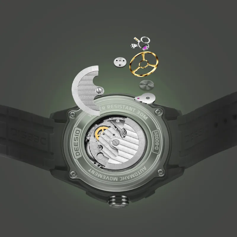 DEESIO Warrior Collection Automatic Mechanical Movement Silicone Strap Chinese Watches Men's Watches Red Watch Dial-12