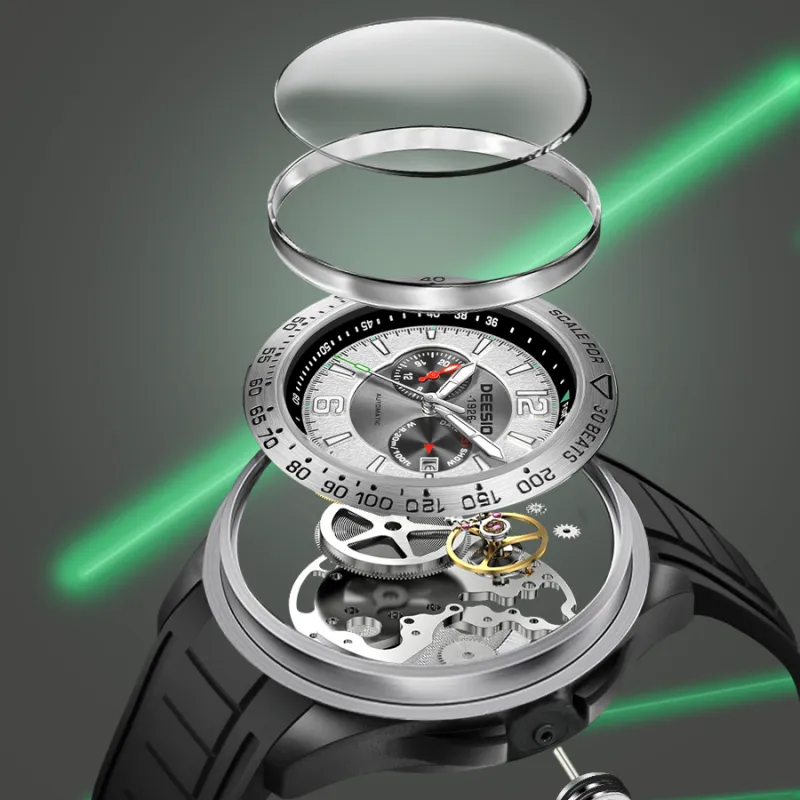 DEESIO Warrior Collection Automatic Mechanical Movement Silicone Strap Chinese Watches Men's Watches Red Watch Dial-10