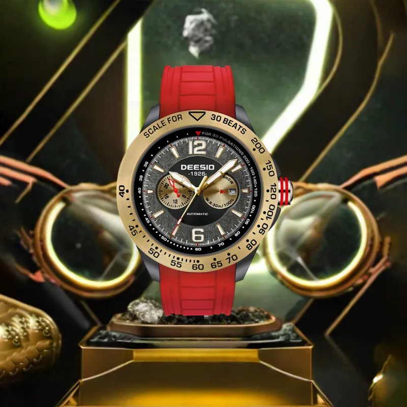 DEESIO Warrior Collection Automatic Mechanical Movement Silicone Strap Chinese Watches Men's Watches Red Watch Dial-16