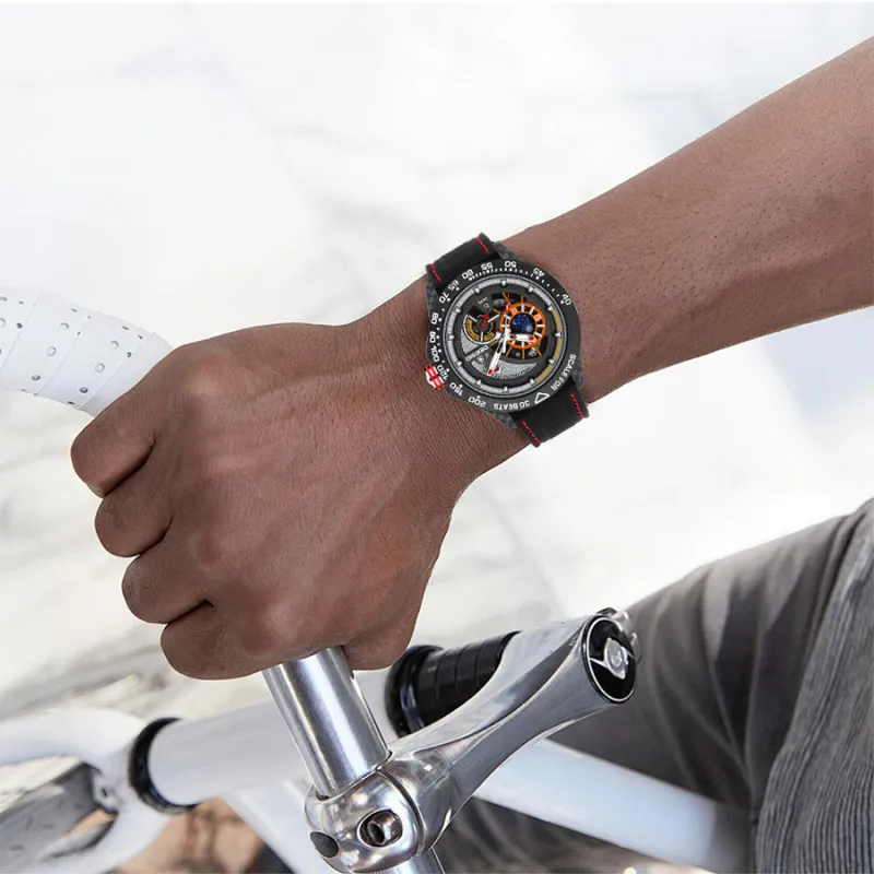 DEESIO Sun Moon Star Collection Automatic Mechanical Movement Rubber Strap Watch Men's Watches Silver Dial-16