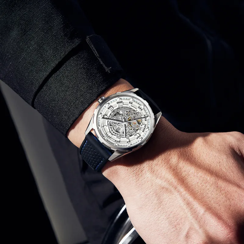DEESIO Automatic Mechanical Movement Rubber Strap Men's Watches Cut Out Dial-7