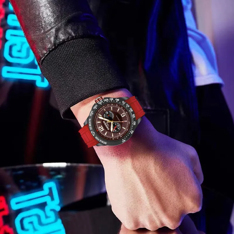 DEESIO Warrior Collection Automatic Mechanical Movement Silicone Strap Chinese Watches Men's Watches Red Watch Dial-1