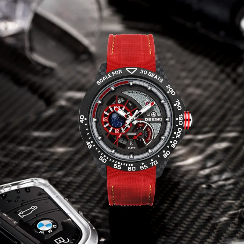 DEESIO Sun Moon Star Collection Automatic Mechanical Movement Rubber Strap Watch Men's Watches Silver Dial-12