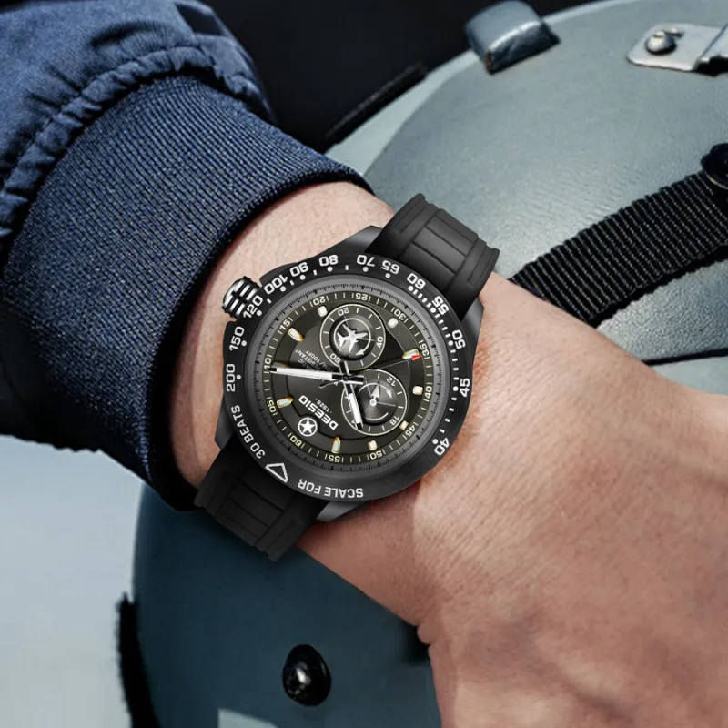 DEESIO Pilot Collection Automatic Mechanical Movement Silicone Strap Watch Men's Watches Blue Dial-7