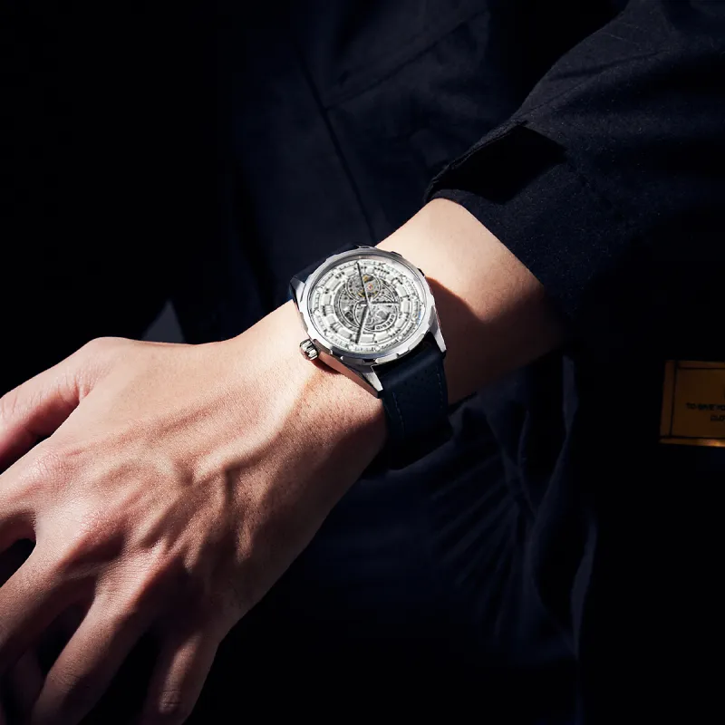 DEESIO Automatic Mechanical Movement Rubber Strap Men's Watches Cut Out Dial-5