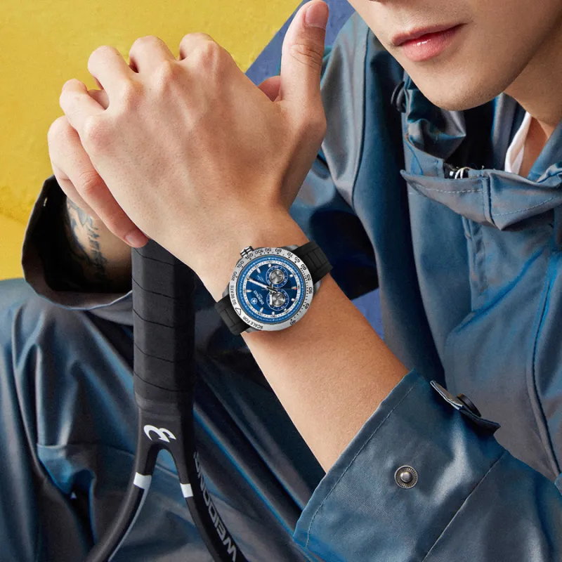 DEESIO Pilot Collection Automatic Mechanical Movement Silicone Strap Watch Men's Watches Blue Dial-1