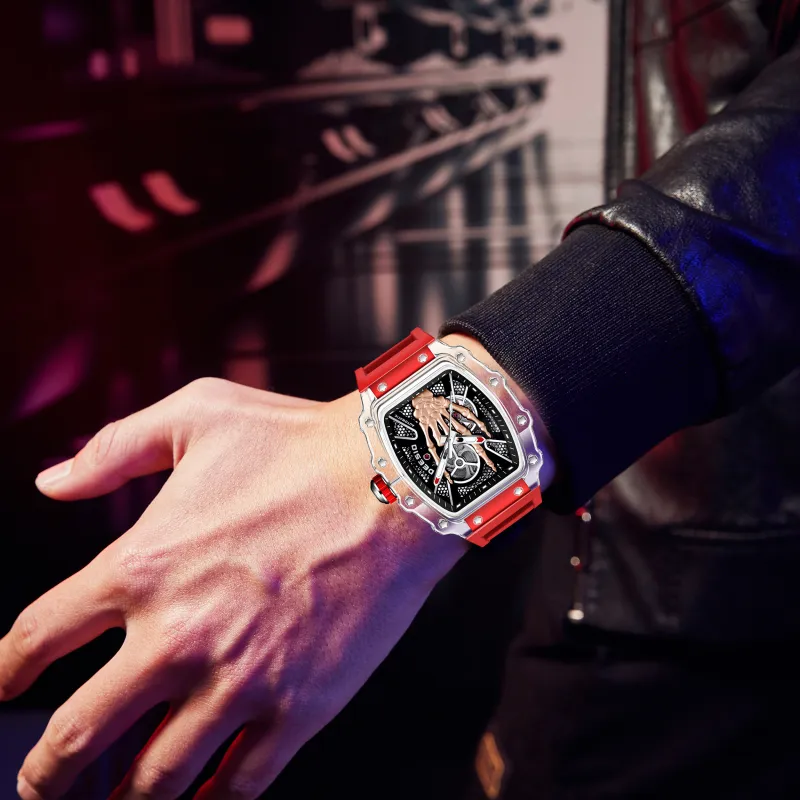 DEESIO Gold Finger Collection Automatic Mechanical Movement Rubber Strap Watch Men's Watches Black Dial-7