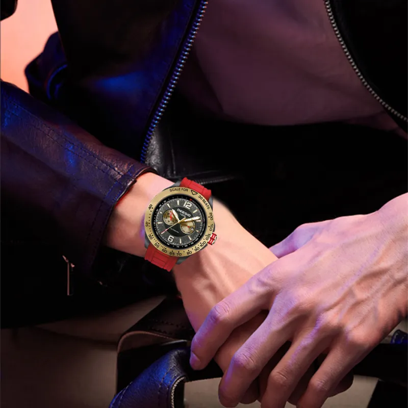 DEESIO Warrior Collection Automatic Mechanical Movement Silicone Strap Chinese Watches Men's Watches Red Watch Dial-15
